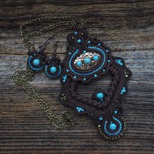 Brązowo turkusowy komplet sutasz