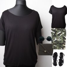 BLUZKA czarna wiskoza na plecach sznurki 44 Hv36