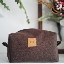 Kosmetyczka z czekoladowej 'lnianej' plecionki