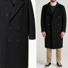 100% wełna elegancki długi dwurzędowy płaszcz męski granat Taylor’s Business Class R 50 Hu99