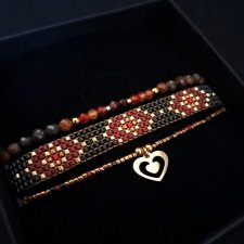 Zestaw bransoletek "Crimson Aura" - Tygrysie oko, Karneol i Granat