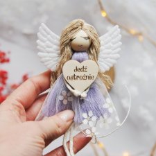 Zawieszka do samochodu Aniołek - Jedź ostrożnie - fiolet | Do auta