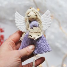 Makramowy breloczek Anioł - fiolet | Aniołek na szczęście brelok