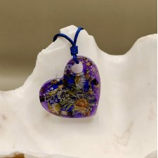 Wisiorek z żywicy - Lawendowe Serce z Kwiatami