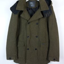 Firetrap męska dwurzędowa wełniana kurtka z kapturem / M