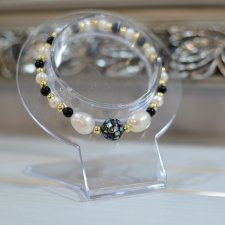 BRANSOLETKA PERLE ABALONE Z ONYKSEM I HEMATYTEM