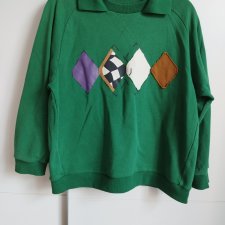 Bluza zielona romby argyle retro M kołnierzyk
