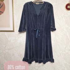 Odd Molly bawełniana welurowa sukienka M 38 granatowa falbany