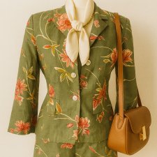 Vintage Marynarka żakiet w kwiaty All over print Unikat Niepowtarzalna piękna jesień