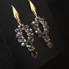 Wiszące Kolczyki "Black Diamond Glow" - Biżuteria z kryształów Preciosa i koralików Miyuki