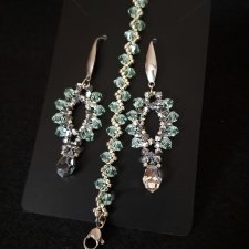 Kryształowy Komplet Biżuterii "Silver Chrysolite" - Delikatna Bransoletka i Wiszące Kolczyki