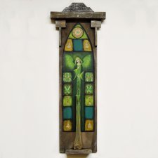 Anioł Yakshi /2/, obraz malowany na drewnie, collage