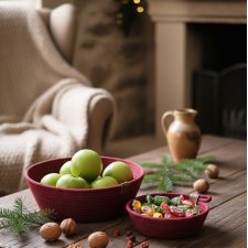 Zestaw bordowych koszyków ze sznurka rękodzieło na prezent