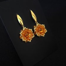 Złote Wiszące Kolczyki "Topaz Maxima" z Kryształkami i Koralikami