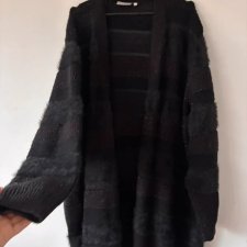 Czarny kardigan Canda XL XXL z puszystymi pasami i połyskiem XXL / 44 / 16·Bardzo dobry·C&A
