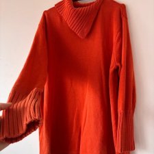 Wyrazisty Pomarańczowy Długi Sweter Tunika Oversize z Wysokim Golfem i Szerokimi Mankiety 6XL / 52 / 24·Bardzo dobry