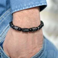 BRANSOLETKA MĘSKA KRATOS z turmalinu, onyksu ze stalą szlachetną