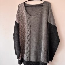 Szary sweter oversize z warkoczem i melanżem 7XL / 54 / 26