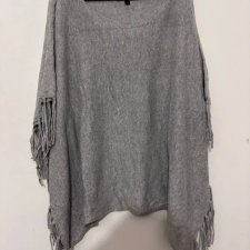 Sweter poncho z frędzlami szary, luźny, one size Uniwersalny·Bardzo dobry·Denim