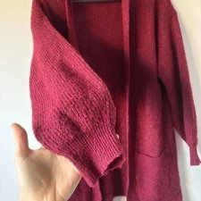 Ciepły Bordowy Kardigan Narzutka Oversize z Kieszeniami - Melanżowy Soft Knit M / 38 / 10·Bardzo dobry·Primark