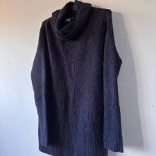 Ciemny granatowy Sweter Tunika Oversize z Wysokim Golfem - Ciepły Longline Knit L / 40 / 12·Bardzo dobry·Split