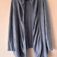 Niebieski długi kardigan open front oversize 100% akryl luźny sweter narzutka L / 40 / 12·Bardzo dobry·Open