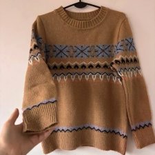 Sweter w nordycki wzór – beżowy z błękitnym akcentem S / 36 / 8·Bardzo dobry·Scandi