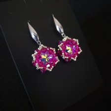 Różowe Wiszące Kolczyki "Crystal Fuchsia" z Kryształków Preciosa