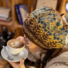 Czapka beret wełniana "Pole lnu"