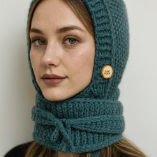 Ciepła balaclava kominiarka kaptur z szalikiem zamiast czapki wełna alpaca