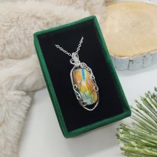 Naszyjnik Labradoryt Wielokolorowy stal chirurgiczna wisiorek handmade wirewrapping