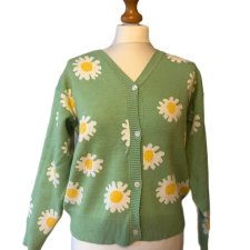 Zielony kardigan w stokrotki Cottage sweter kwiaty słodki