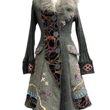 Kolorowy płaszcz sweter narzutka Futerko Patchwork Funky Hippie Avant Garde