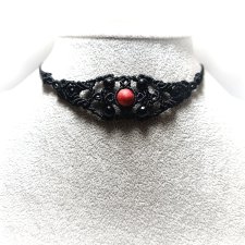 Naszyjnik Pandorki czarny ażurowy agat z onyksami w makramie bocho chic