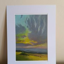 Pejzaż - rysunek pastelami olejnymi w ramie