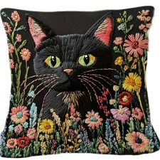 Czarny kot Poszewka na poduszkę w stylu Vintage  kotek prezent cat