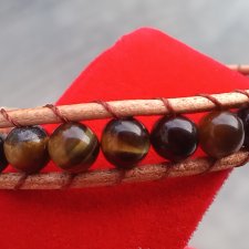 Mistyczne Tygrysie Oko - skóra i kamienie - minimalistyczna i elegancka bransoletka dla kobiety ( przyjaciółki, żony lub mamy ) na prezent świąteczny