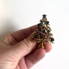 Nowa broszka choinka złota kryształki prezent Święta