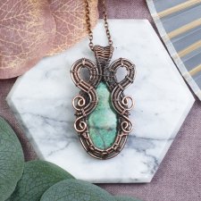 Miedziany wisiorek wire wrapping z szatukitem #527