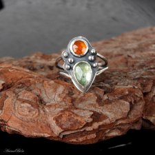 Pierścionek srebrny z zielonym i pomarańczowym kyanitem regulowany