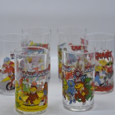 Vintage szklanki z kolorową grafiką – komplet 6 sztuk