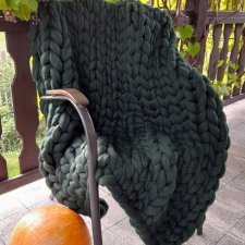 Koc narzuta z wełny czesankowej merynos, zieleń butelkowa