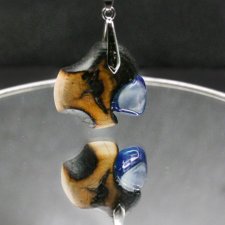 Wisiorek - agat niebieski i dąb - pirografia, dla niej, prezent, dla miłośników natury, biżuteria z drewna, Unique Wooden Jewelry