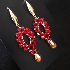 Długie Wiszące Kolczyki "Siam & Topaz" z Koralików i Kryształków