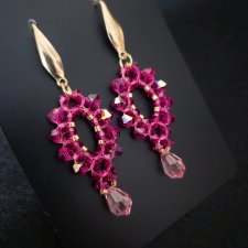 Długie Wiszące Kolczyki "Fuchsia & Rose" z Koralików i Kryształków