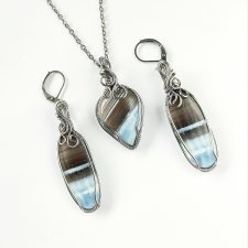 Komplet biżuterii Opal Niebieski stal chirurgiczna handmade wirewrapping