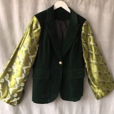 Żakiet, Aksamit, Hafty, Etno, Zielony, One size