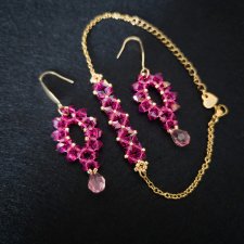 Komplet Biżuterii "Fuchsia & Rose" - Bransoletka i Kolczyki z Kryształków i Koralików