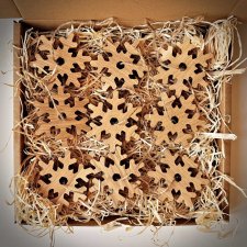 Zestaw drewnianych ozdób choinkowych, świątecznych, na prezent, dąb, śnieżynki z drewna na choinkę, boho ozdoby choinkowe