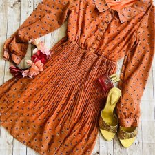 Miss Jolie Plisowana Sukienka w stylu retro z kołnierzykiem kropki kwiaty na wiosnę lato